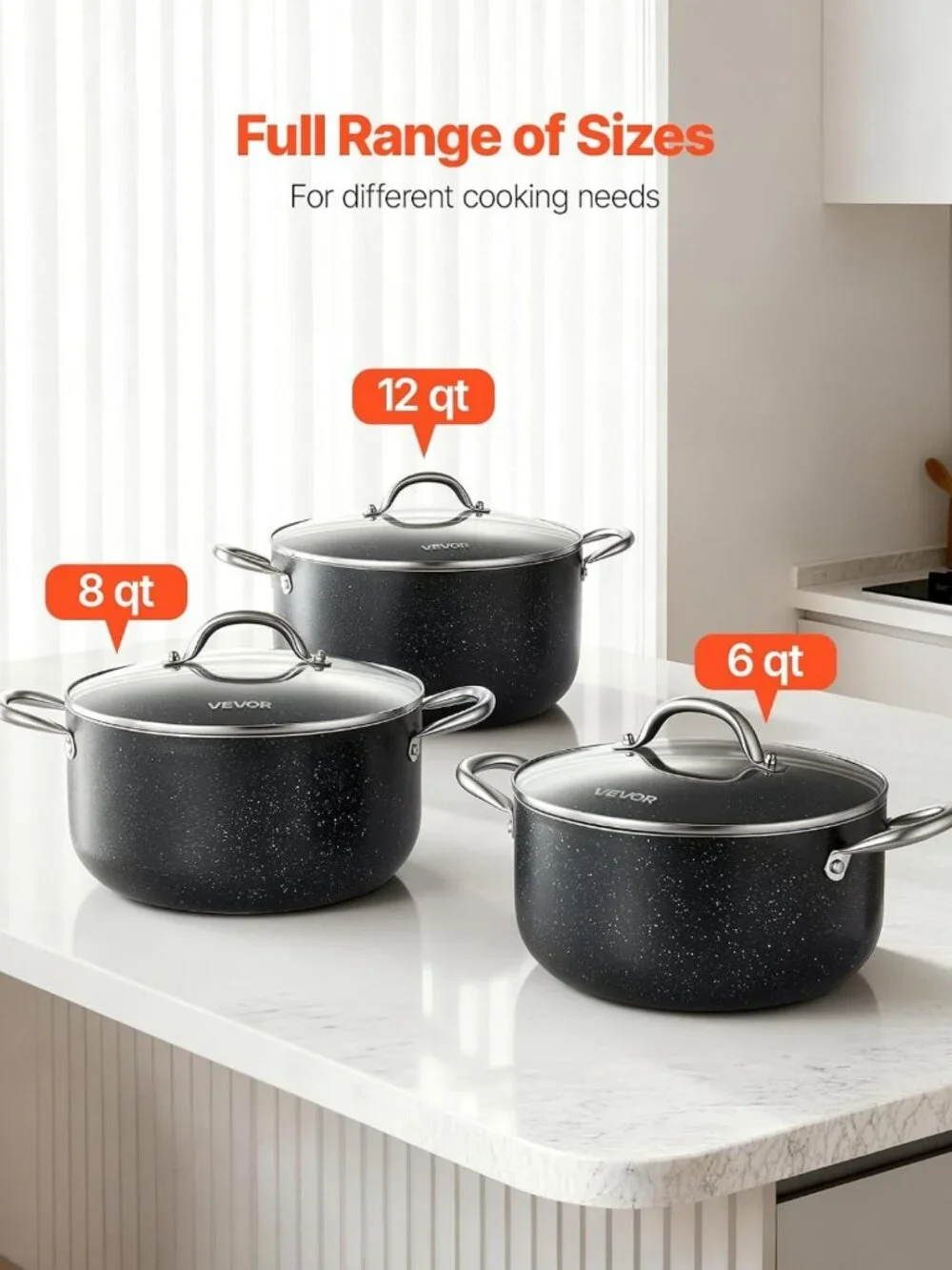 8-Quart Nonstick Aluminum Stock Pot with Glass Lid - PFOA-Free, Induction